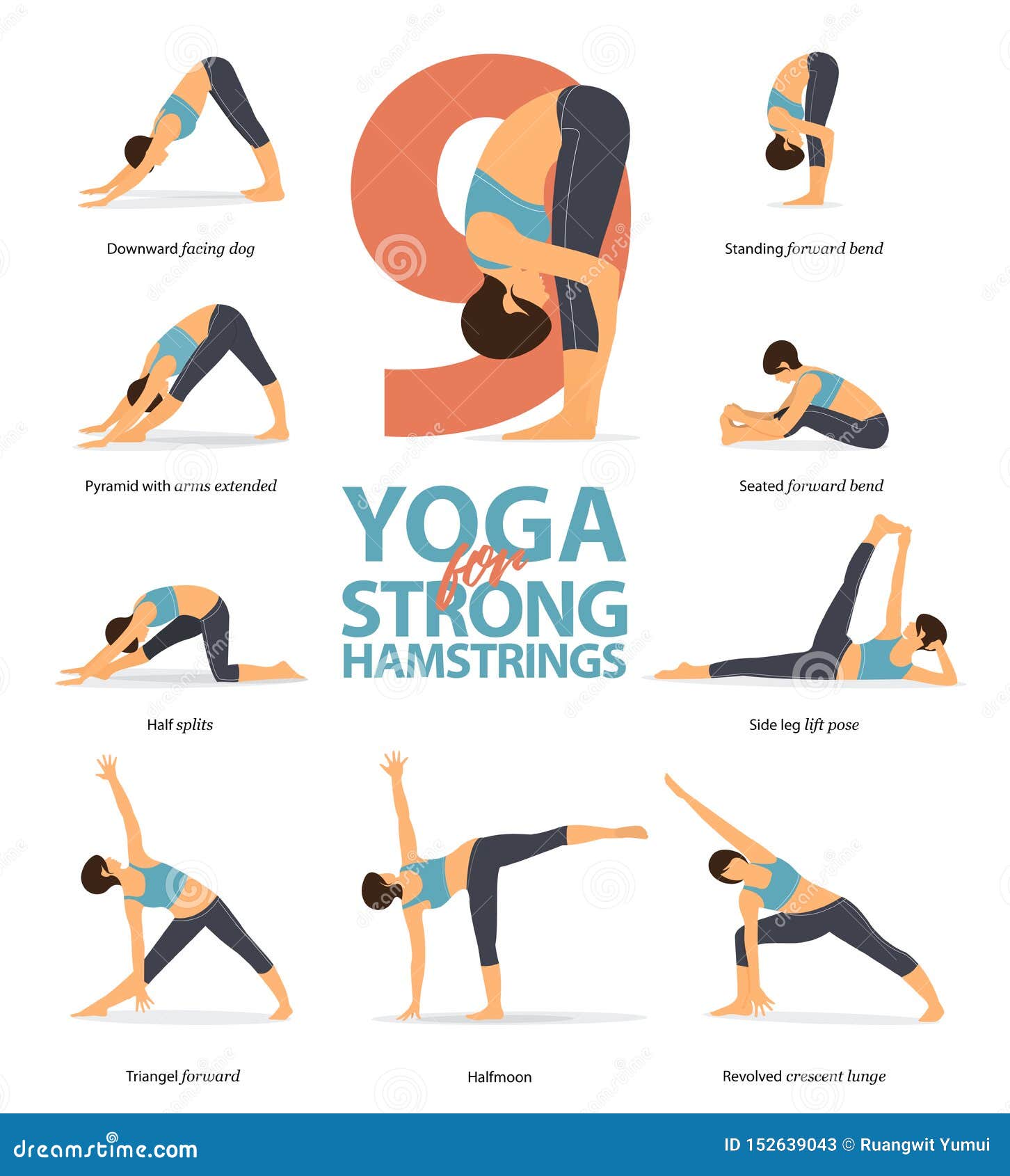 Infographic of 9 Yoga Poses for Hip and Hamstrings in Flat Design ...