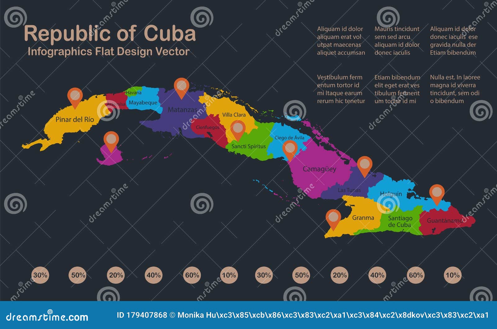 Infographics Cuba Map, Flat Design Colors, with Names of Administrative