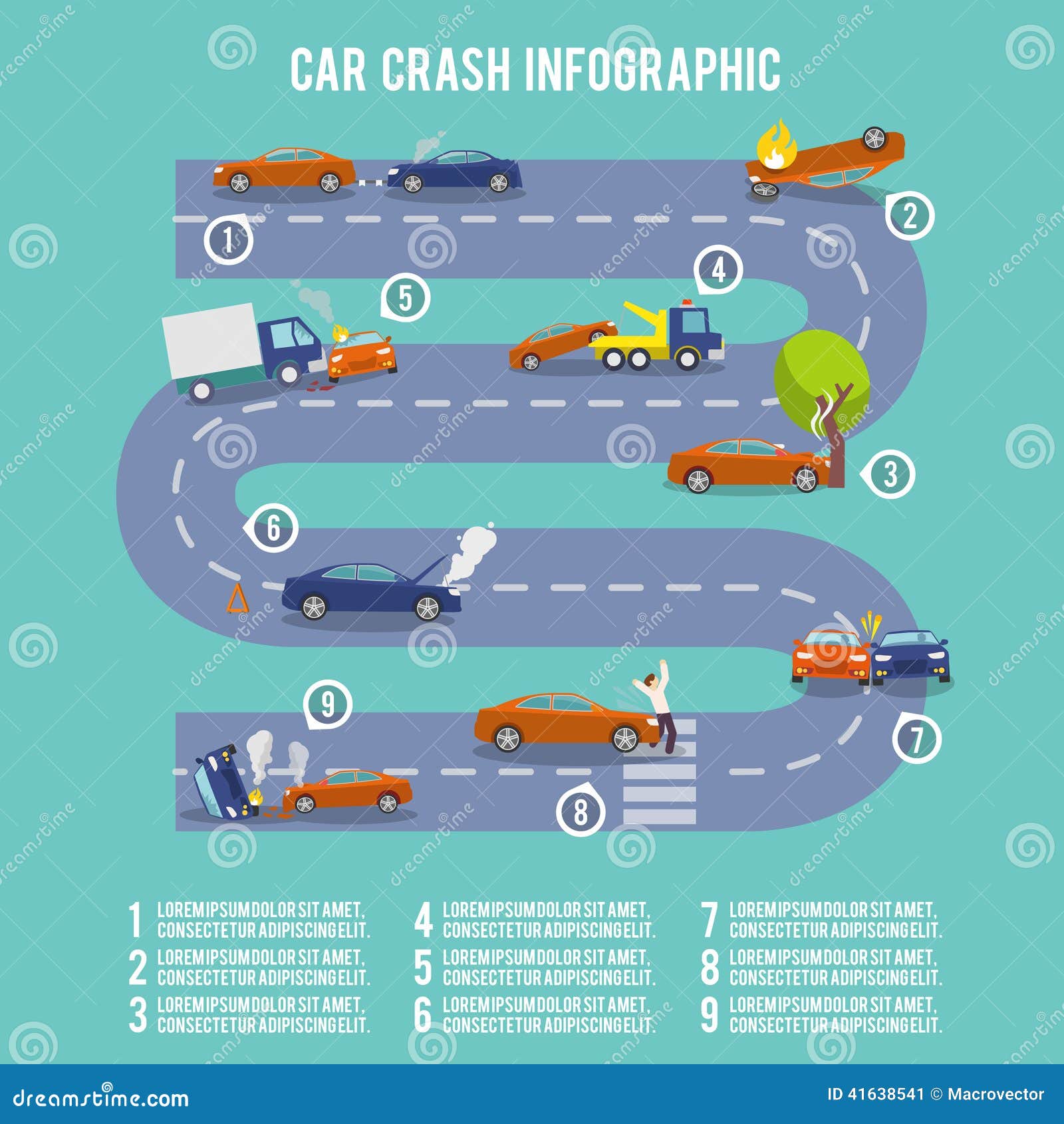 Infographics Del Choque De Coche Ilustración del Vector Ilustración