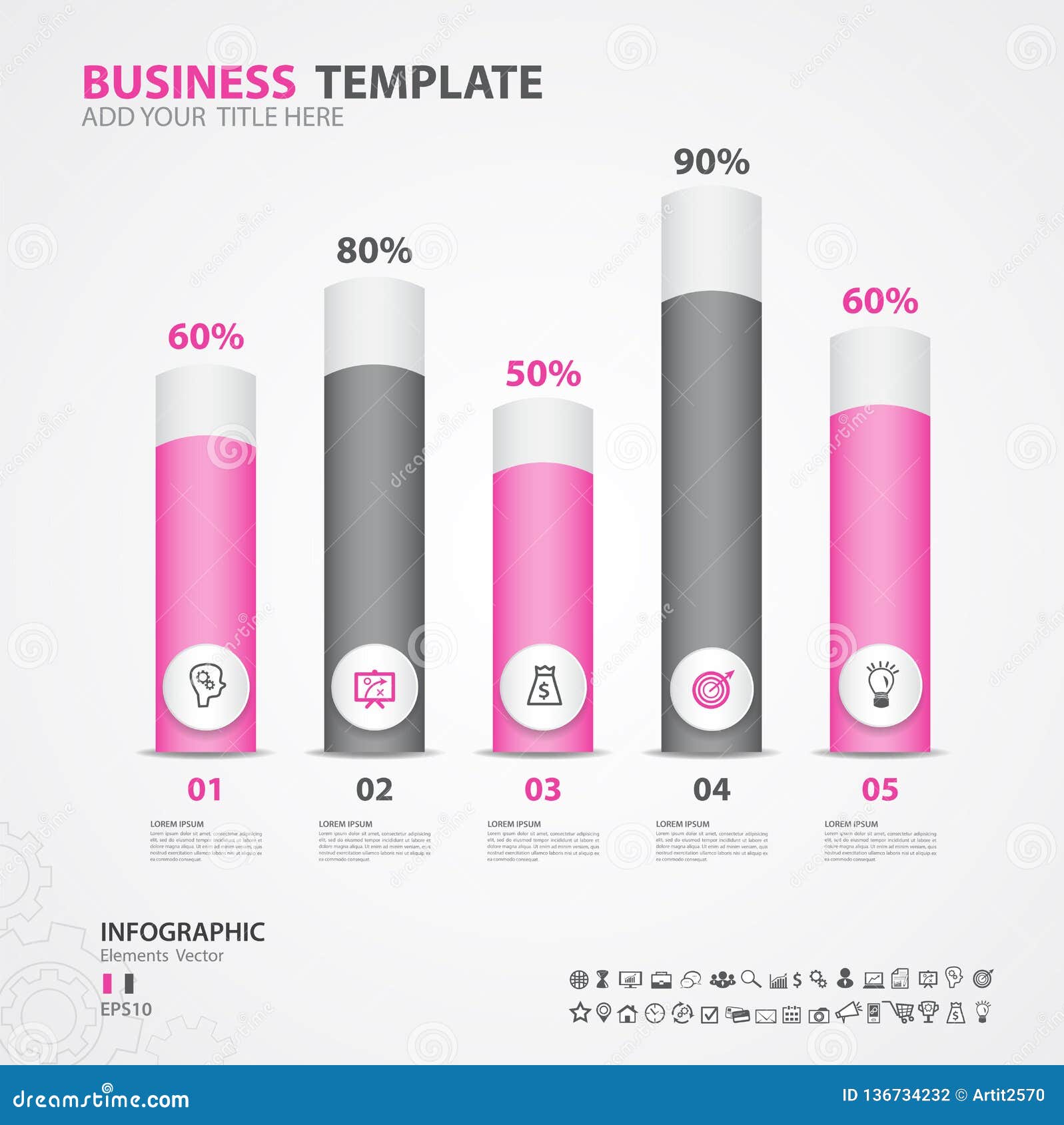 infographics s diagram with 5 steps, options,  , cylinder 3d icon