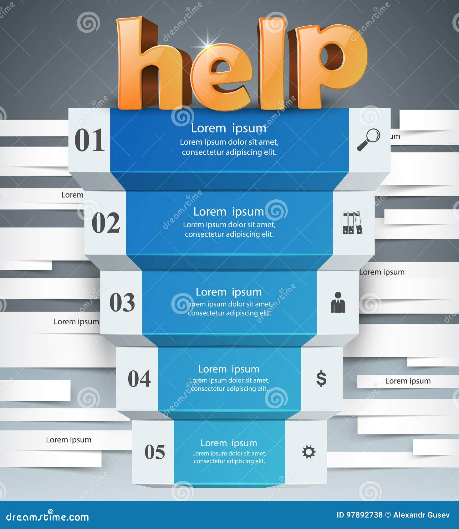 Infographics omhoog de ladder aan succes Hulptrede. 3D infographics en bedrijfsladder Vector, EPS 10