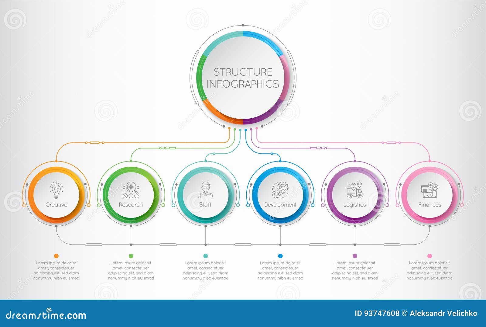 infographics template with a six structure s of business
