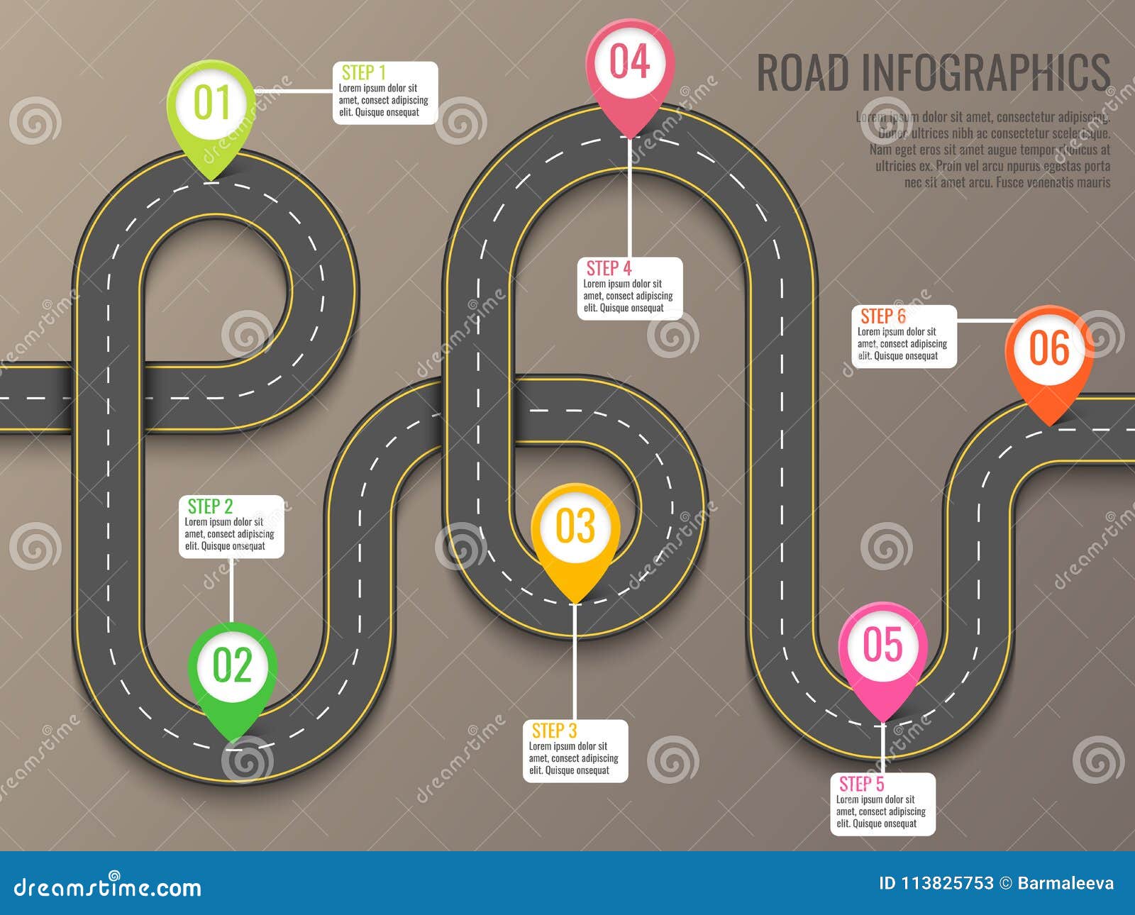 Infographics Template With Road Map Using Pointers Top View Vector