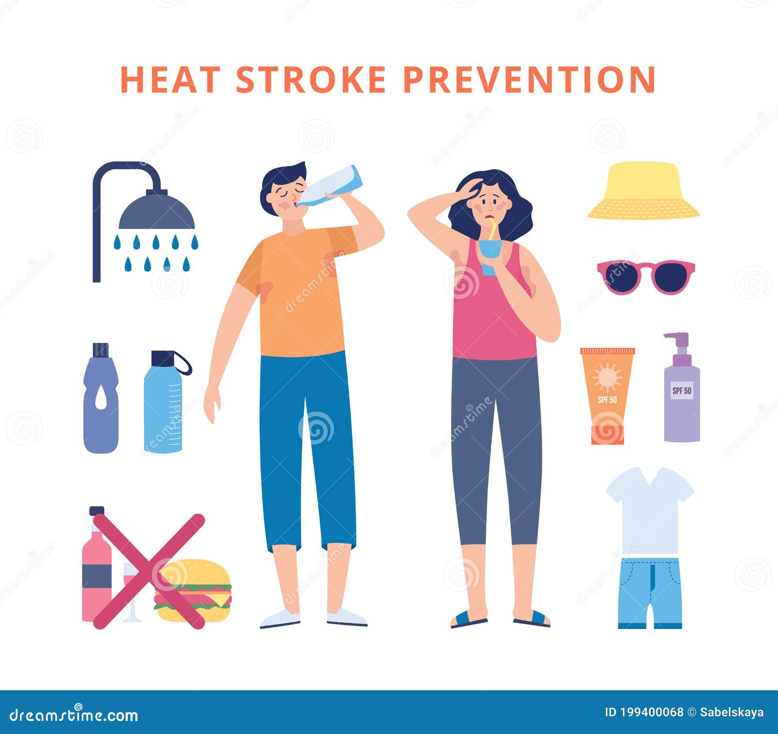 Information Banner for Preventing Heat Stroke Flat Vector Illustration ...