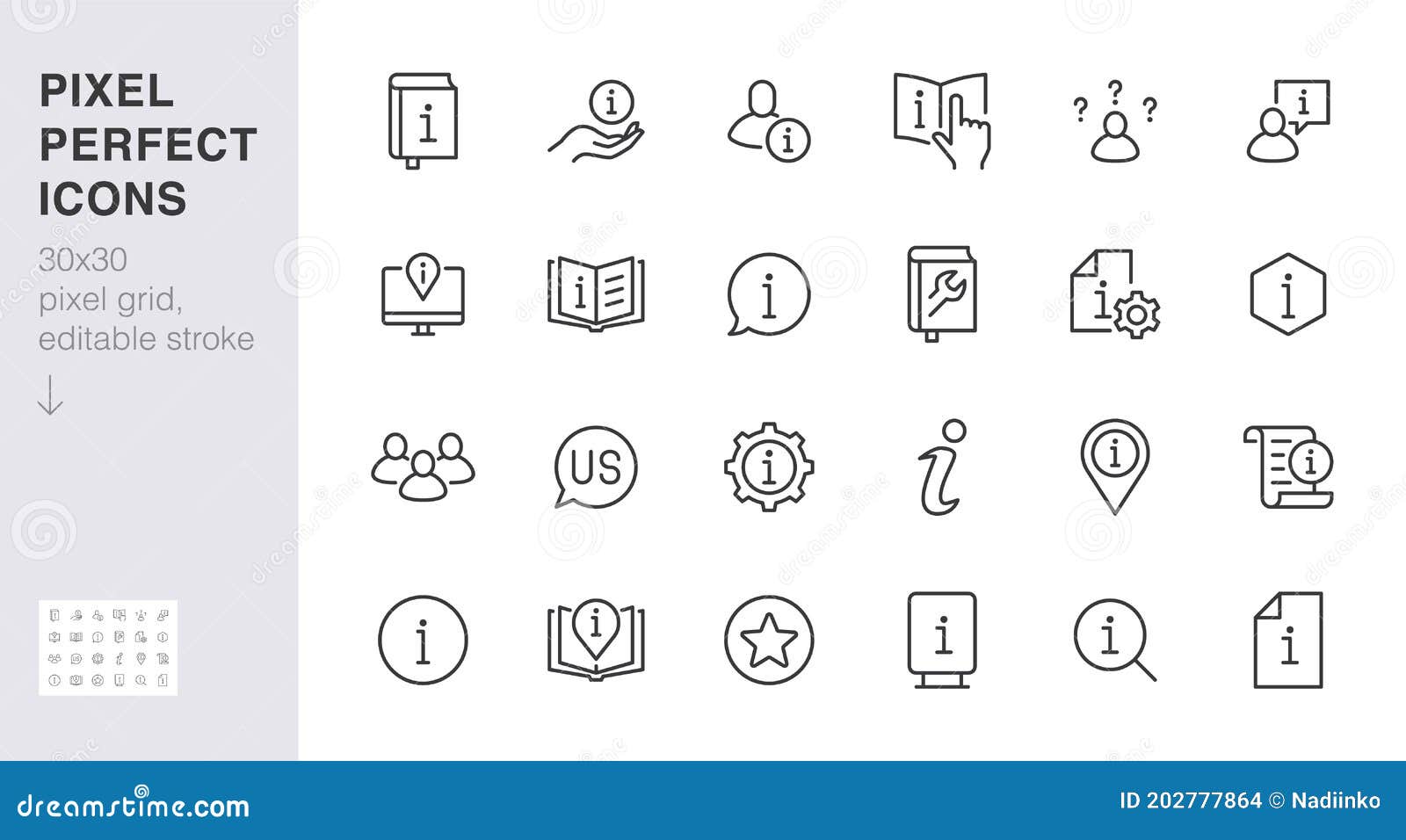 information line icon set. privacy policy, manual, rule, instruction, inform, guide, reference minimal 