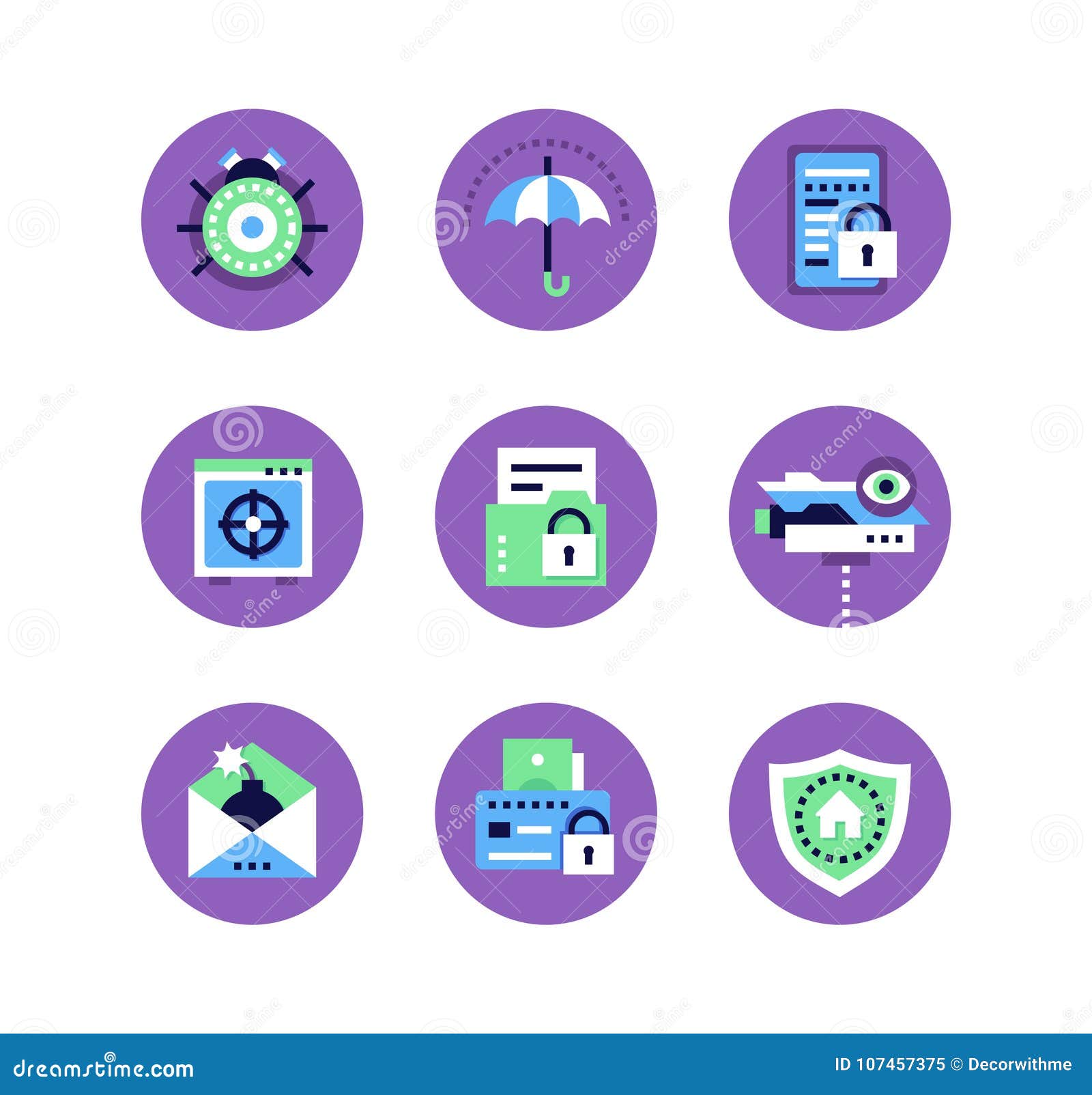information security, data protection - set of flat  style icons