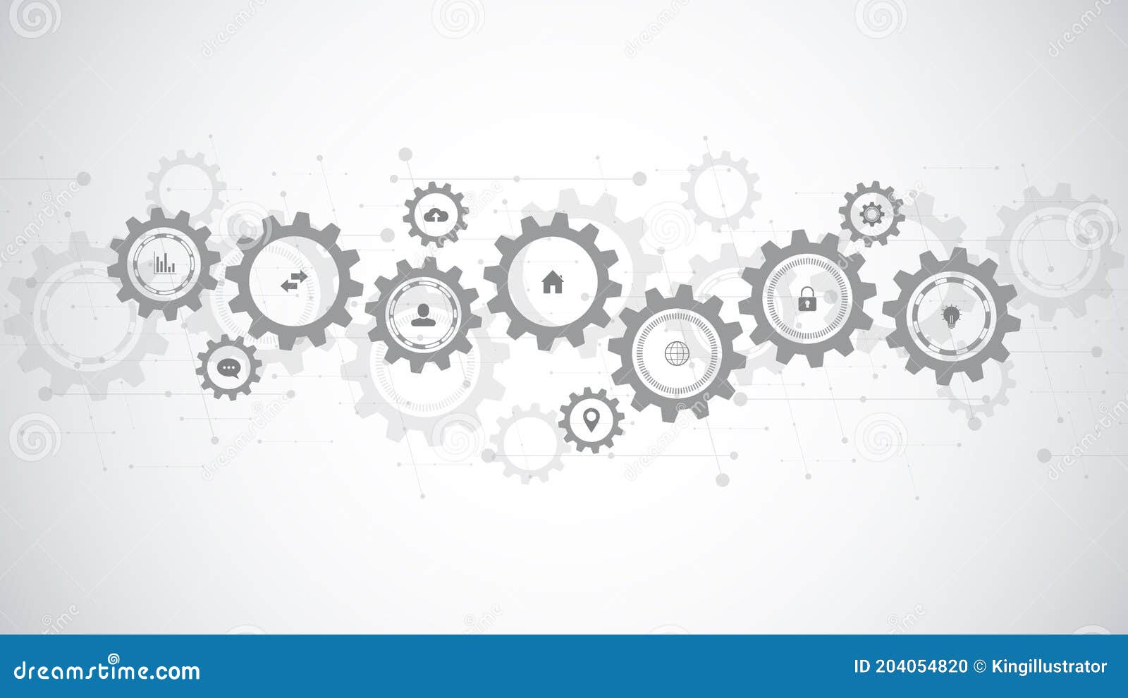 Information Technology with Infographic Elements and Flat Icons. Cogs and Gear Wheel Mechanisms