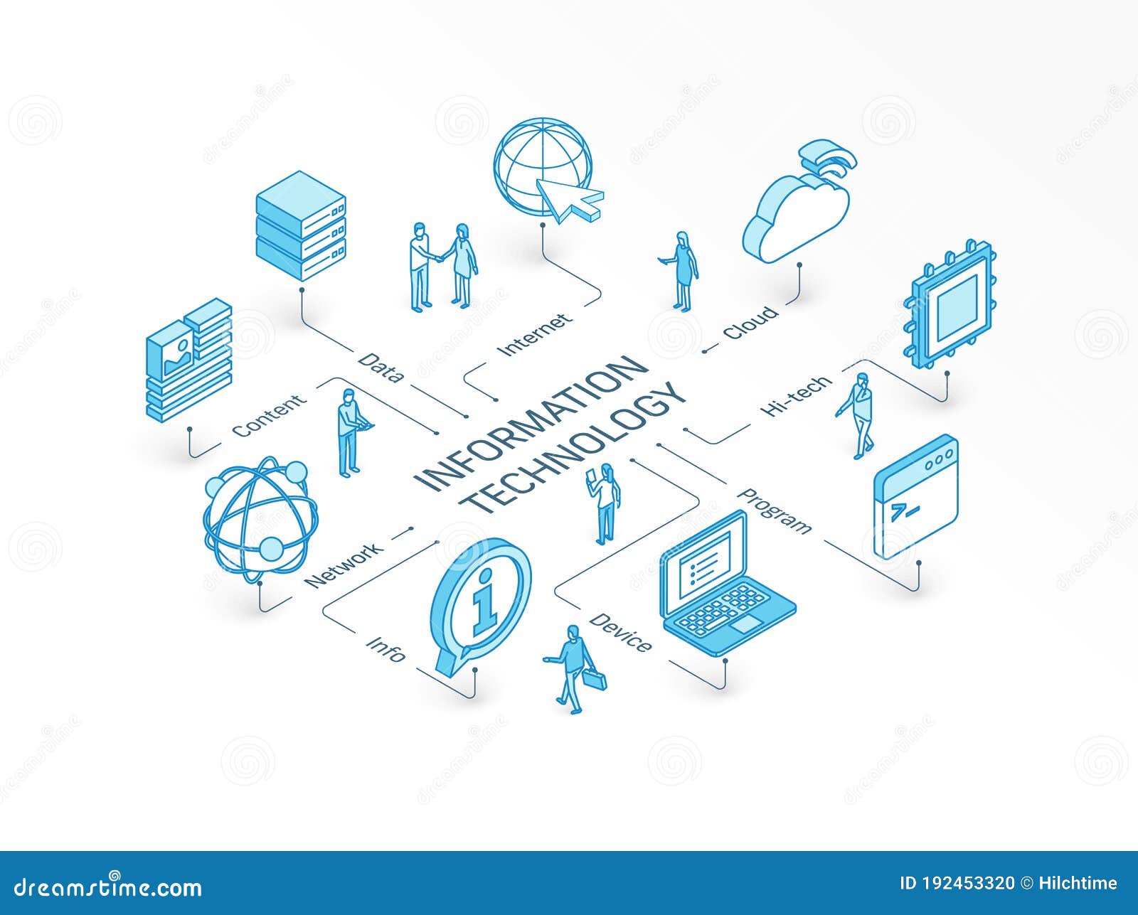 Information Technology Isometric Concept. Connected Line 3d Icons