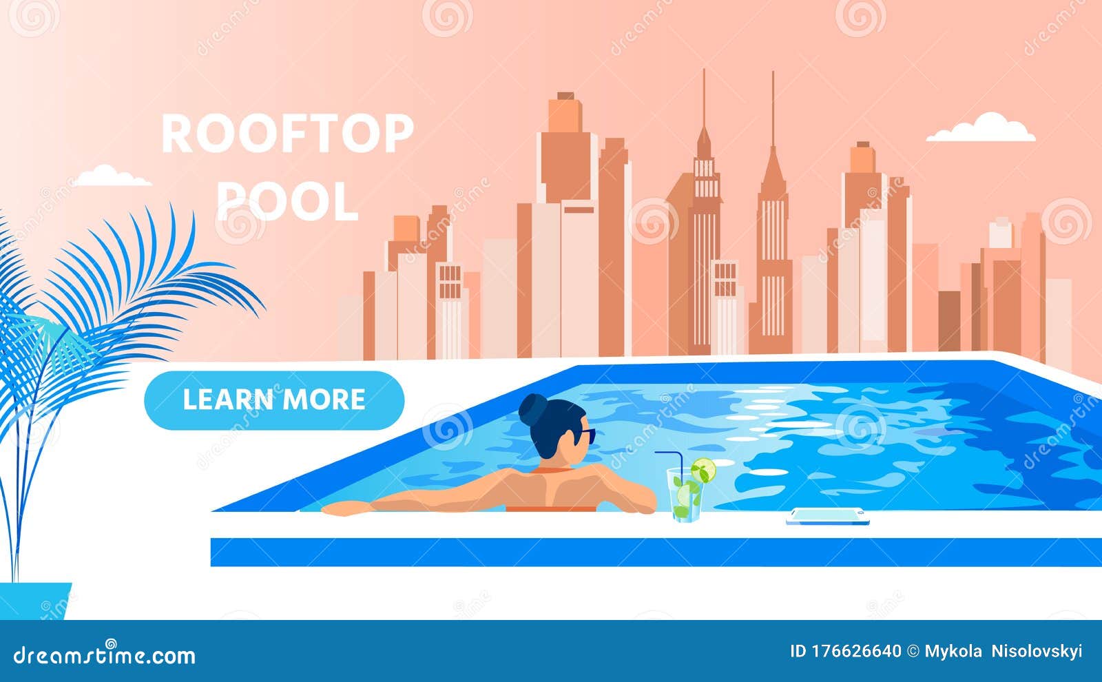 informative banner rooftop pool house summer relax
