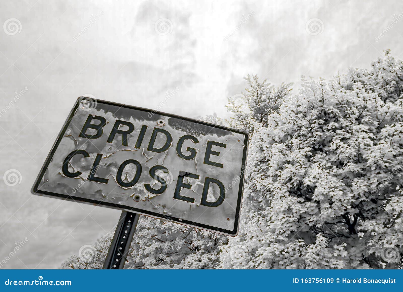 infrared image of a decrepit road sign,