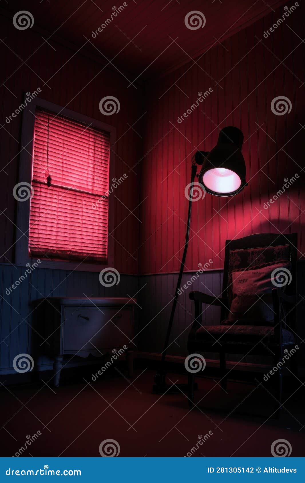 Infrared Therapy Lamp Turned on in a Dark Room Stock Illustration