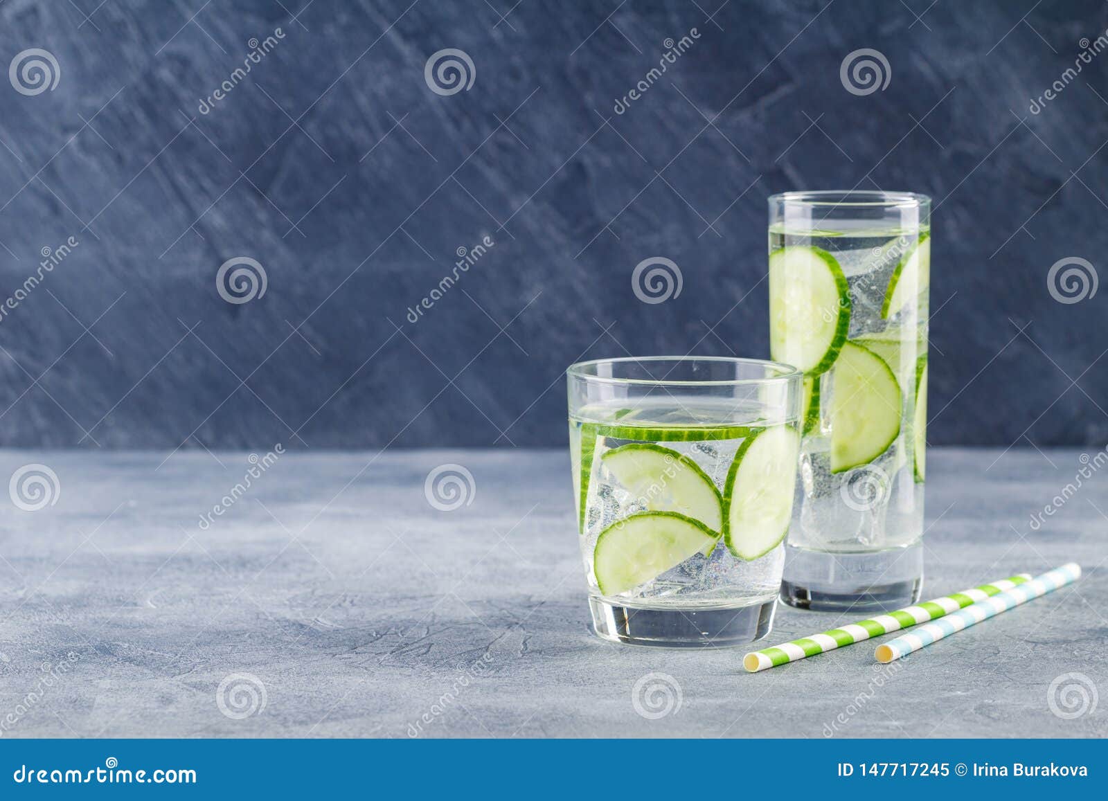 Infused Water With Cucumber And Ice Stock Image - Image of background