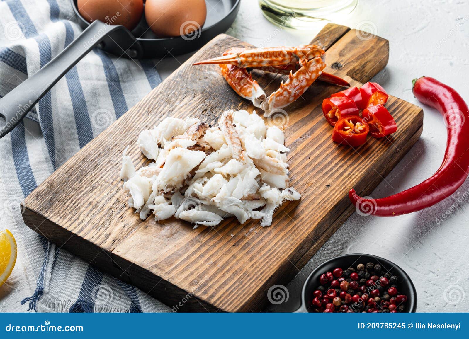 Ingredients for Breakfast Omelette with Crab Meat and Cheese, on White