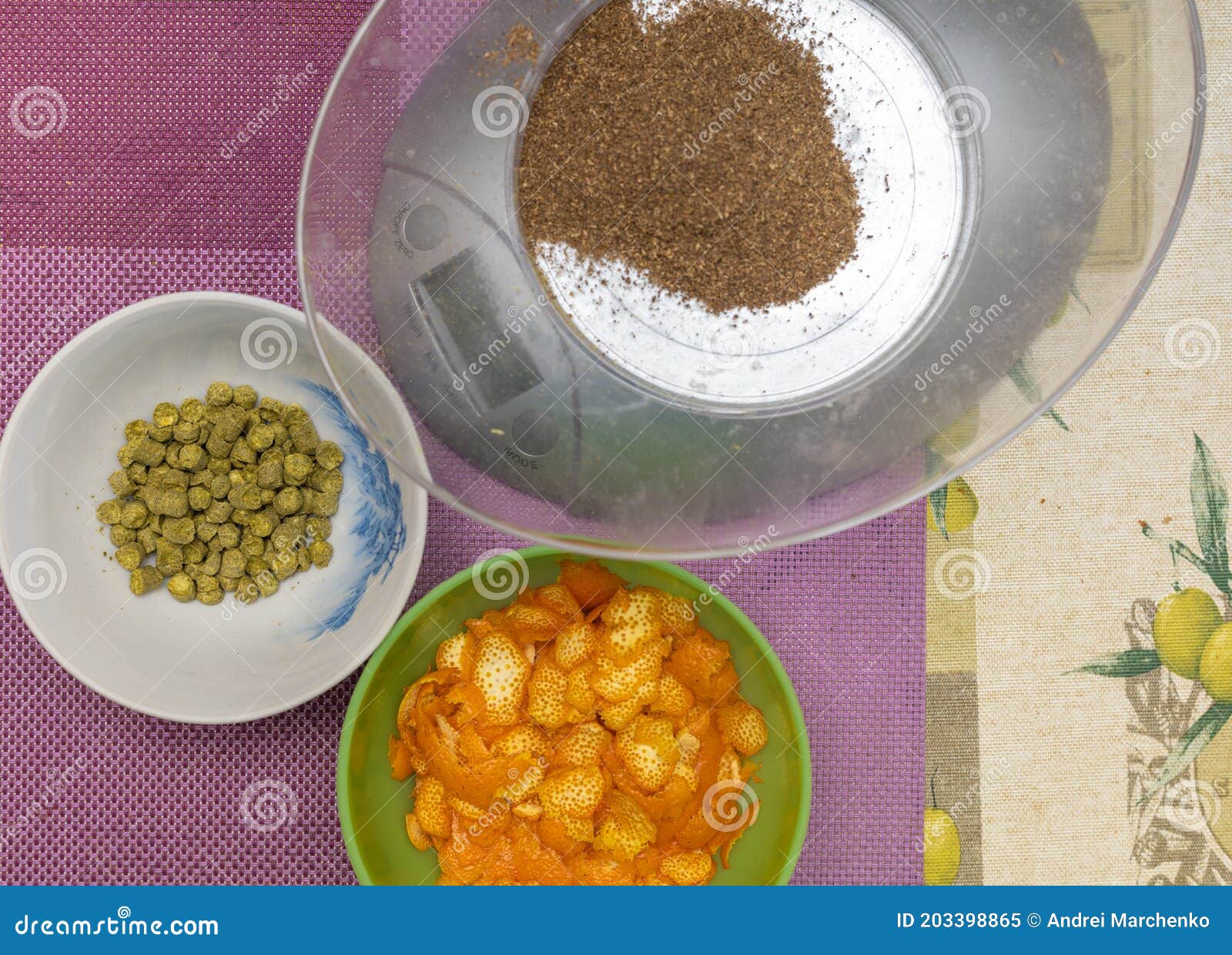 Ingredients for Brewing Beer, Hops, Orange Peel and Coriander Stock