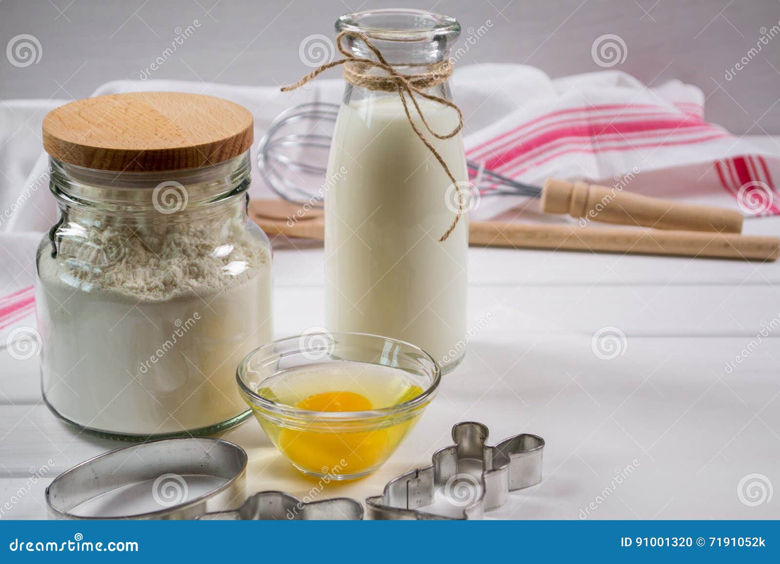 Ingredients, Cookie Cutters and Kitchen Tools on Parchment Paper Stock