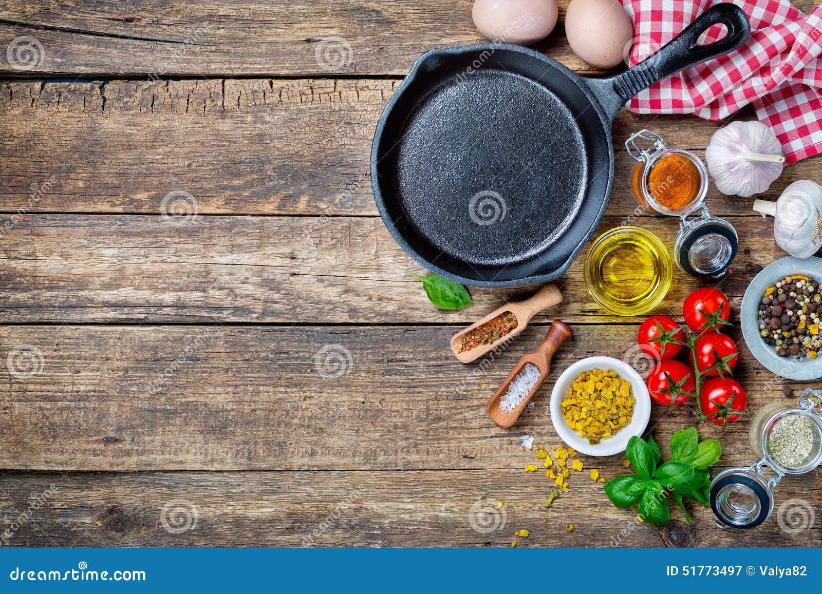 Ingredients For Cooking And Cast Iron Skillet Stock Photo 
