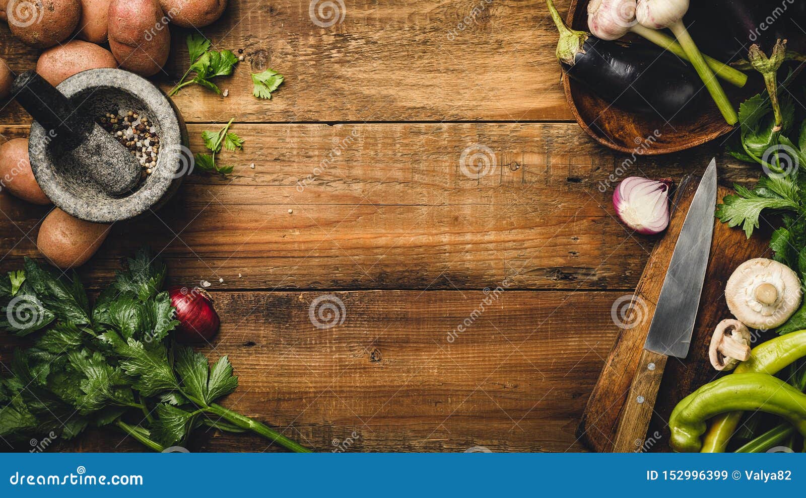 Ingredients for Cooking Raw Vegetables on a Wooden Table, Top View ...
