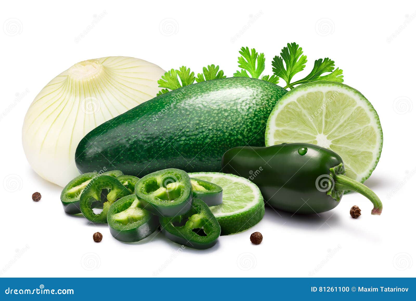 ingredients for guacamole sauce, paths