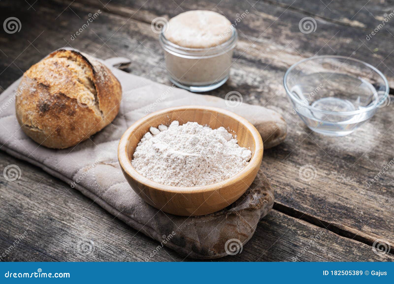 ingredients for home made sourdough bread