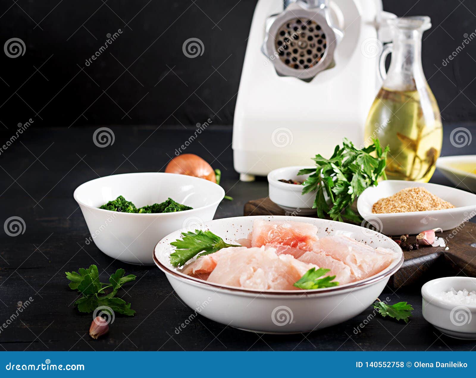 Ingredients for Homemade Fish Cake Cod, Spinach, Egg and Breadcrumbs