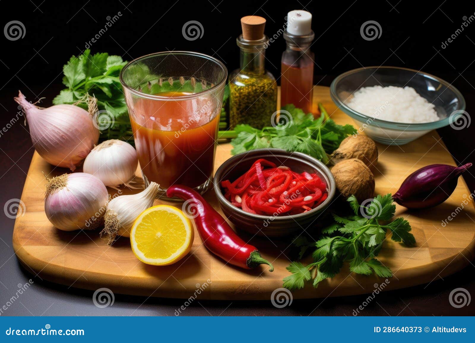 Ingredients for Hot Sauce on a Kitchen Counter Stock Image Image of