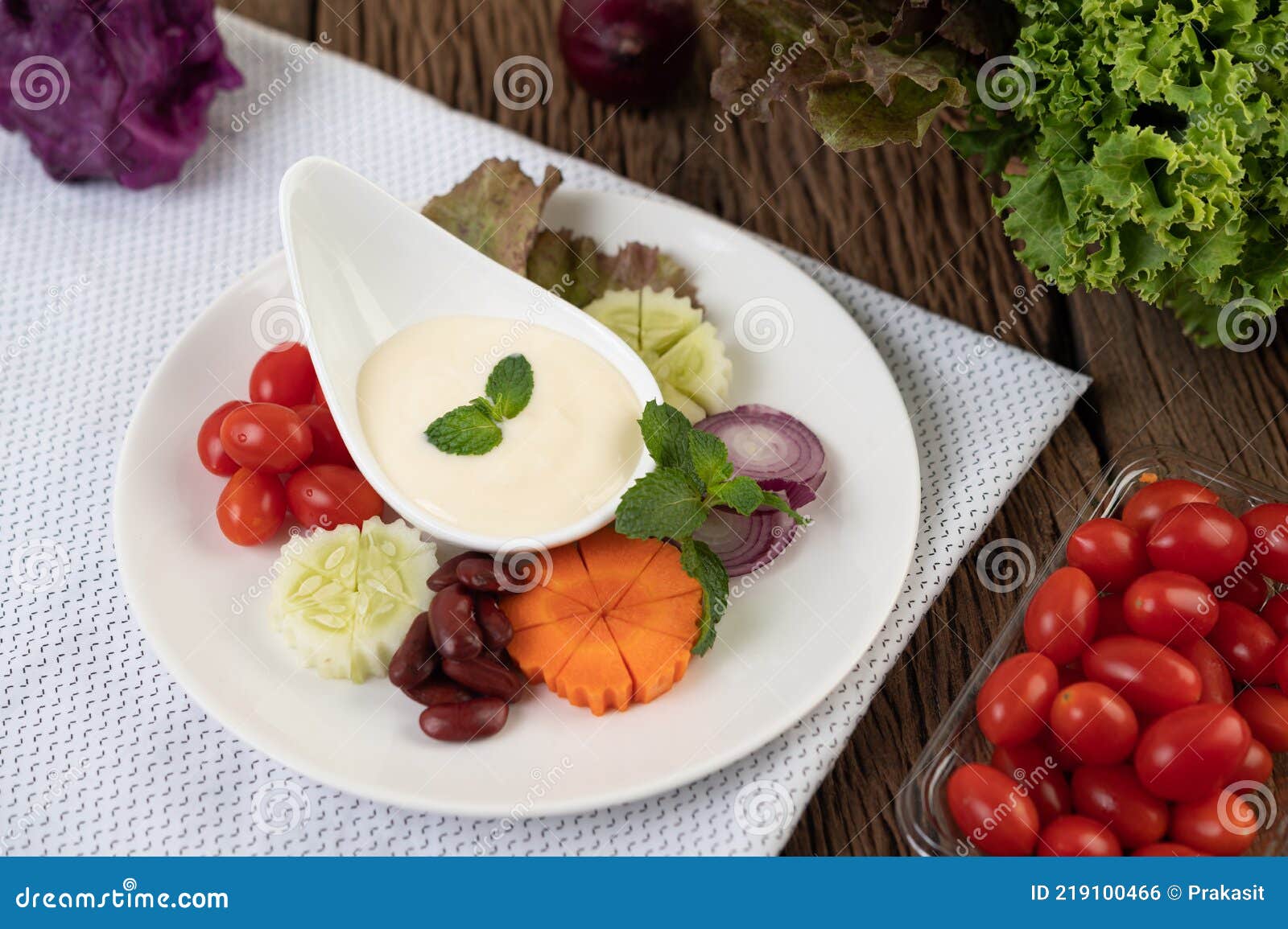 Ingredients for Making Salad and Salad Dressing in Cups Stock Photo