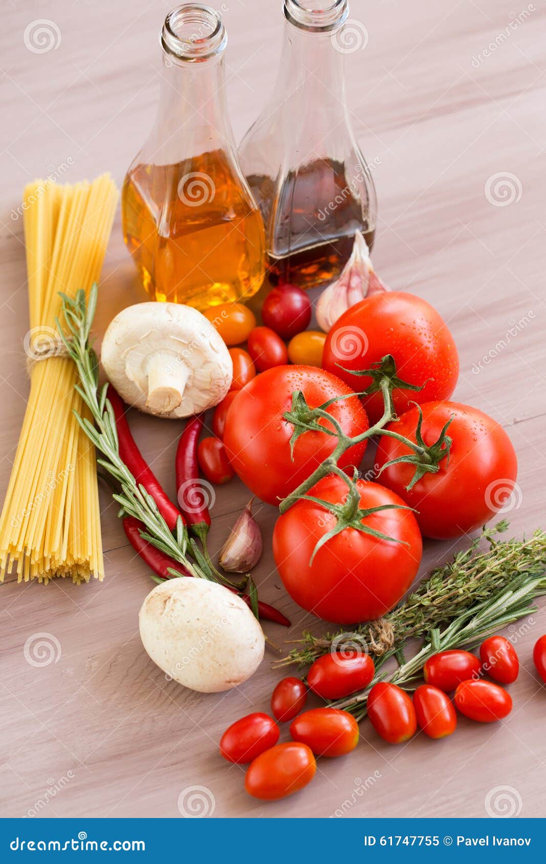 Ingredients for Pasta Spaghetti, Vegetables and Spices on the Old