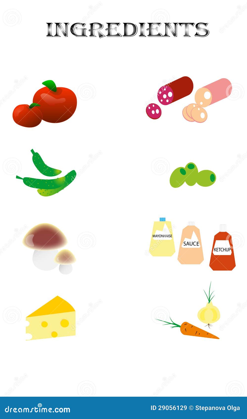 Ingredients for pizza stock vector. Illustration of green 29056129