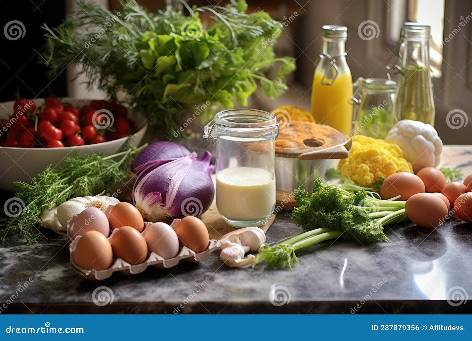 Ingredients for Quiche Laid Out on Kitchen Counter Stock Photo - Image ...