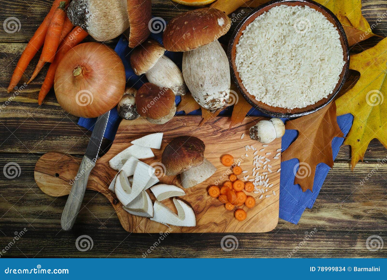 Ingredients for Risotto with Wild Mushrooms Boletus Stock Photo Image