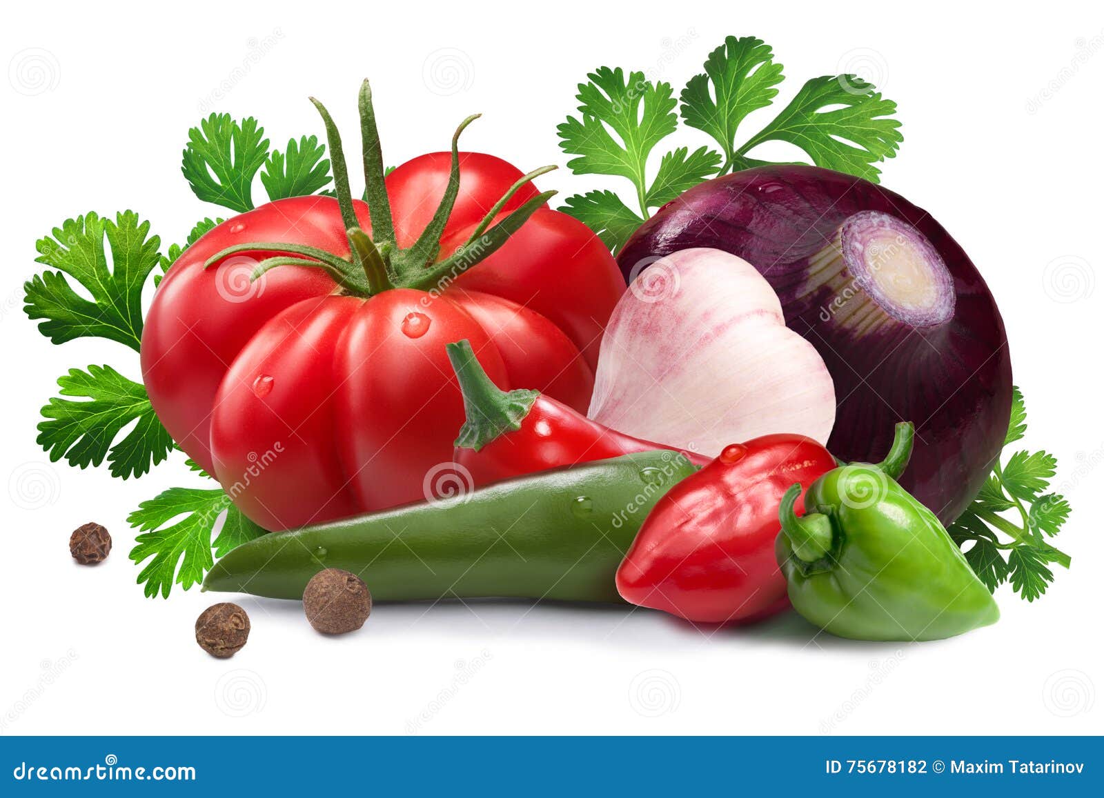 ingredients for salsa roja sauce, clipping paths