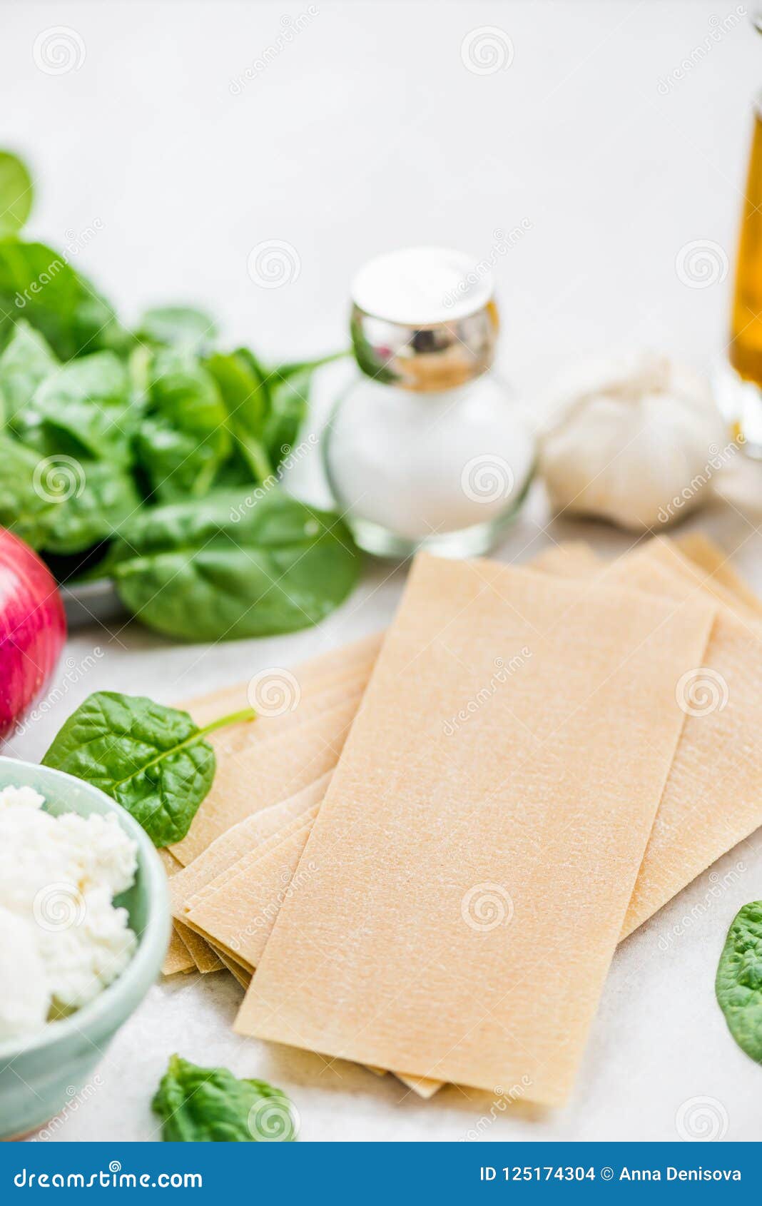 Ingredients for Vegetarian Spinach and Ricotta Lasagna Stock Photo Image of mozzarella