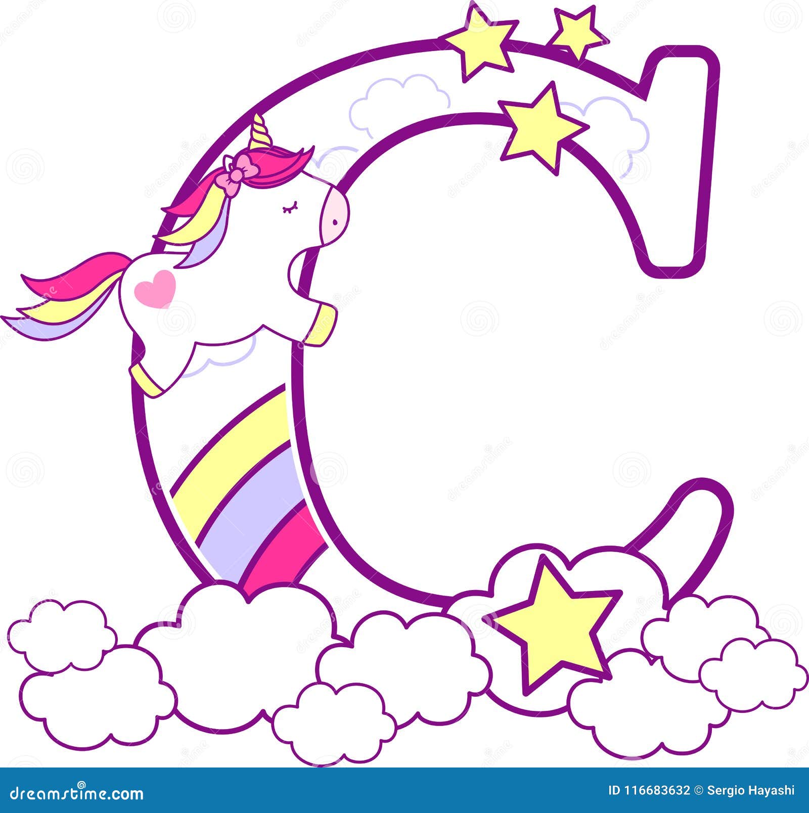 initial c with cute unicorn and rainbow