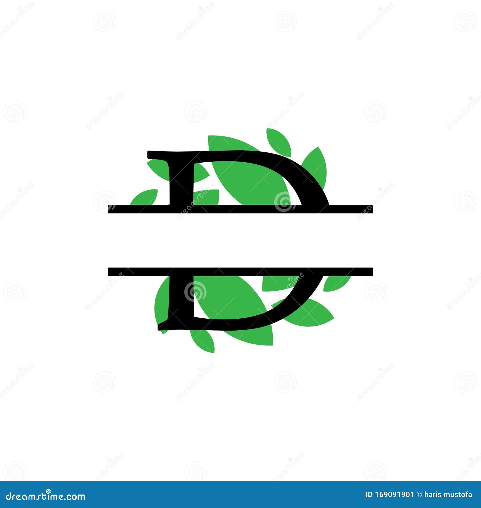 Download Initial D Green Leaf Monogram Split Letter Initial Vector Isolated Stock Vector - Illustration ...