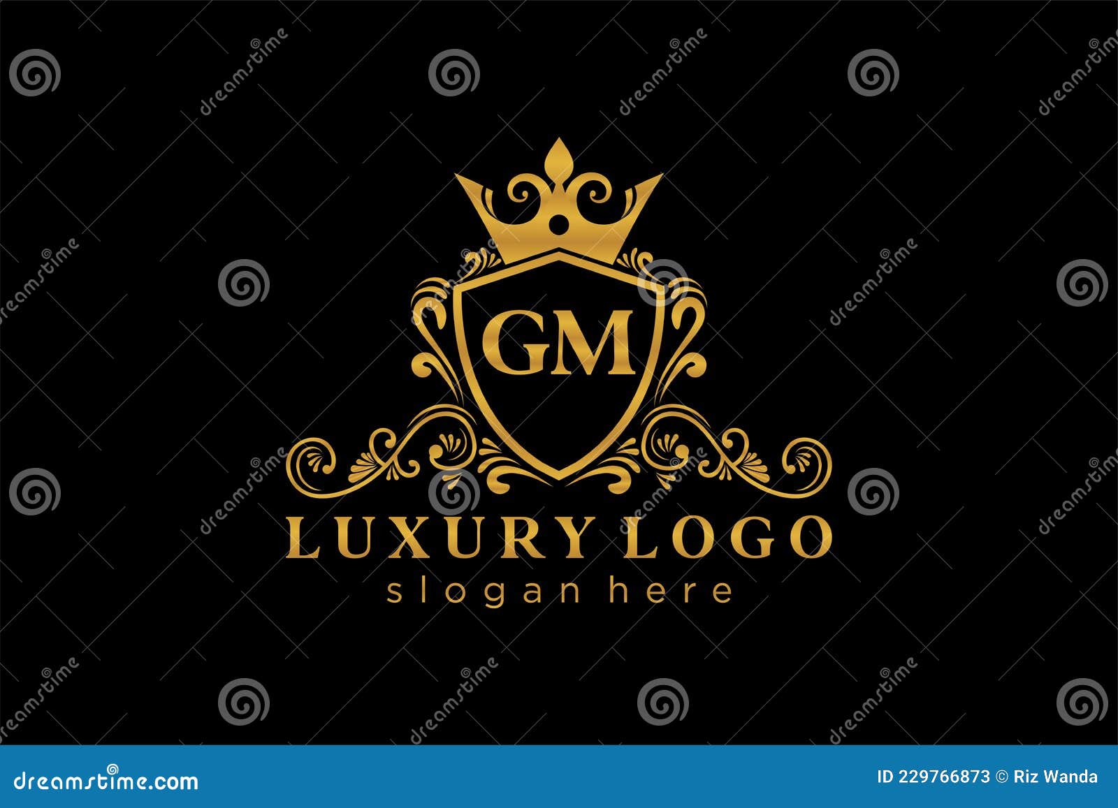 GM Letter gold logo template. Initial letter Luxury logo template