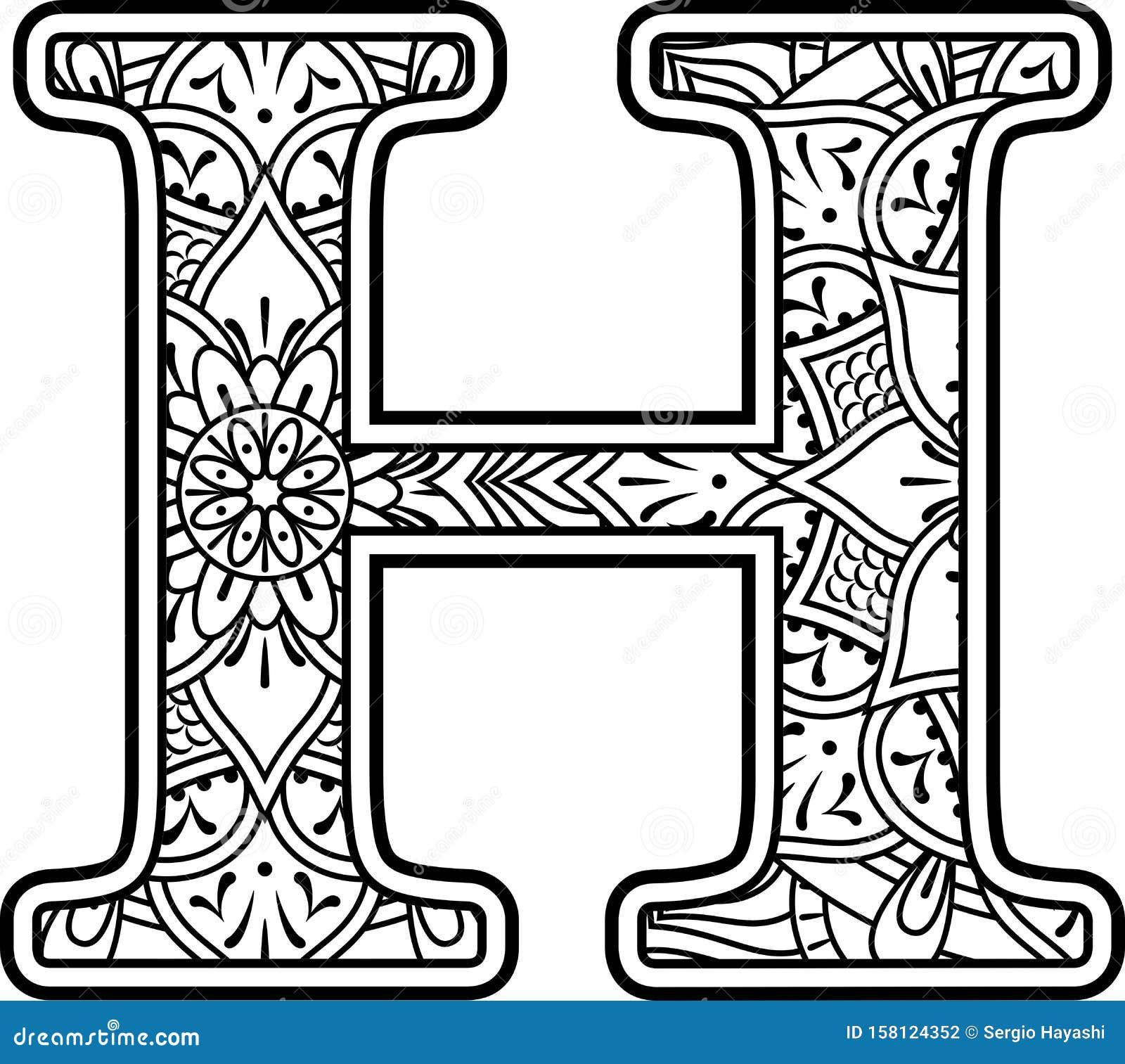 Download Initial H Doodle Mandala Art Coloring Therapy Stock Vector ...