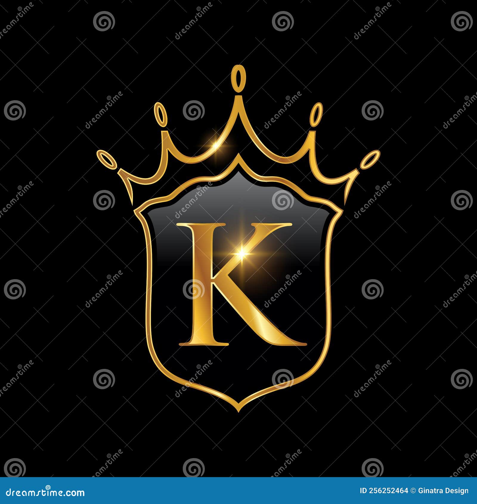 Initial K Monogram Alphabet with a Crown and Shield Stock Vector