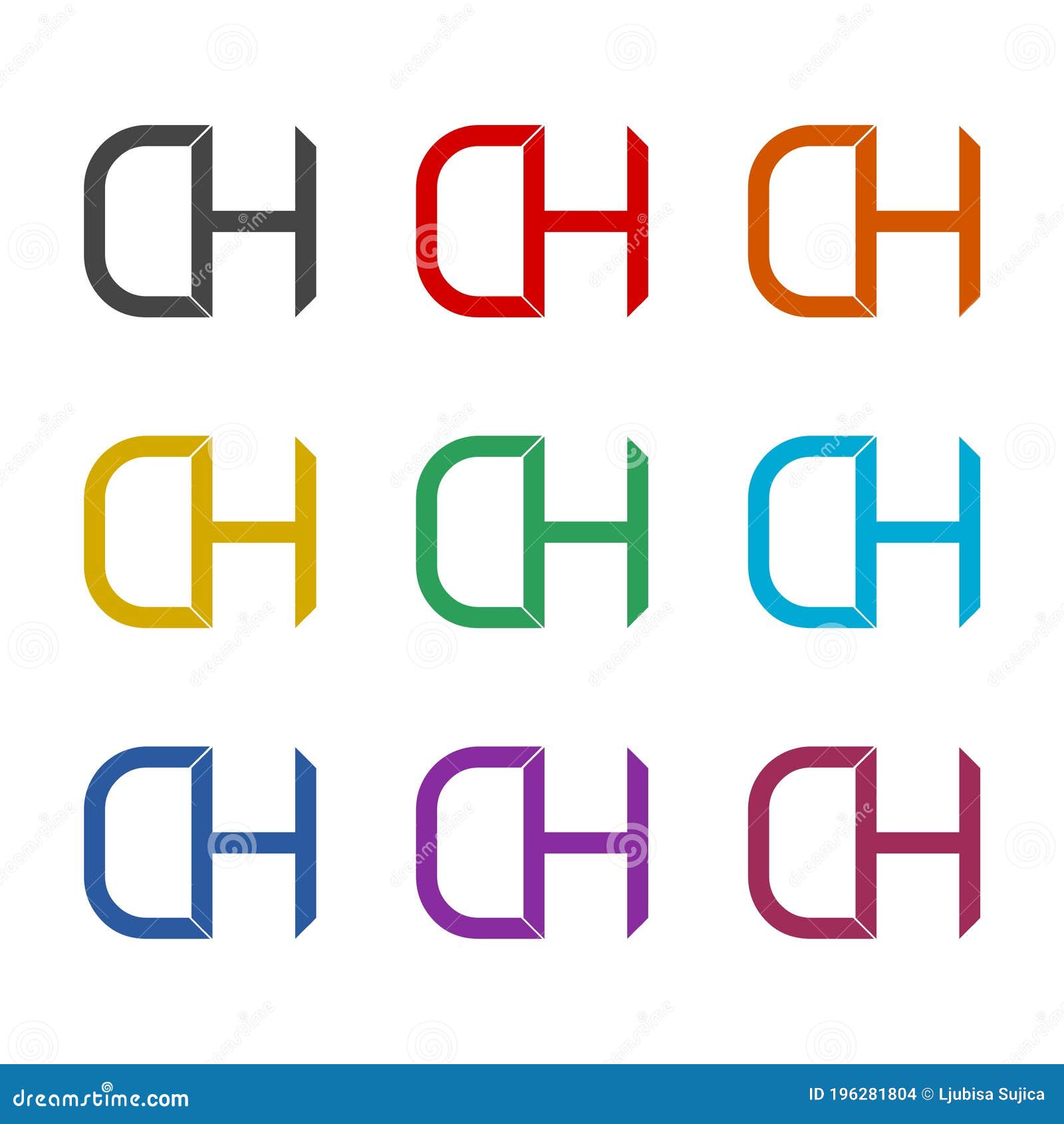initial letter ch logo, color set