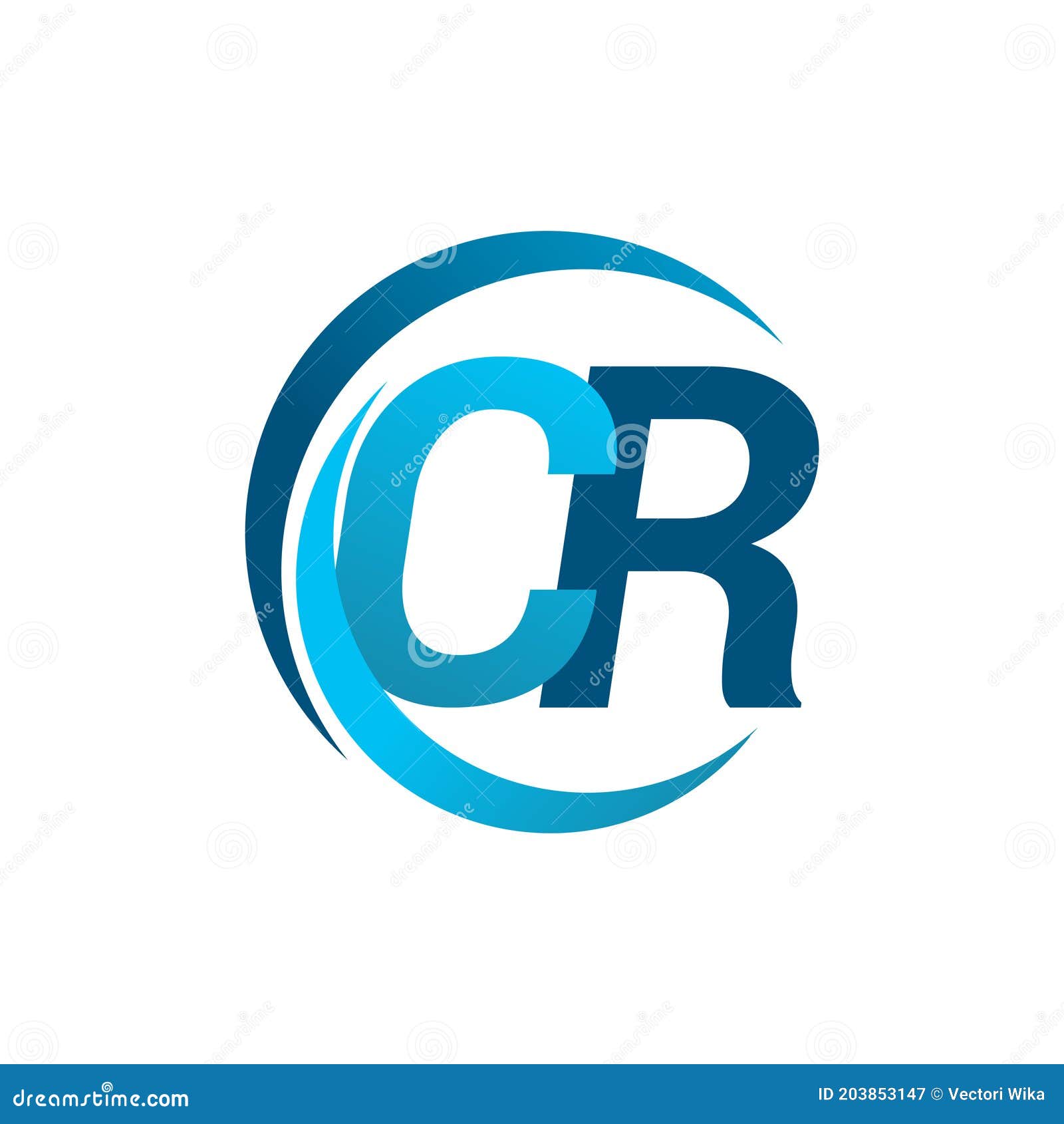 initial letter cr logotype company name blue circle and swoosh .  logo for business and company identity
