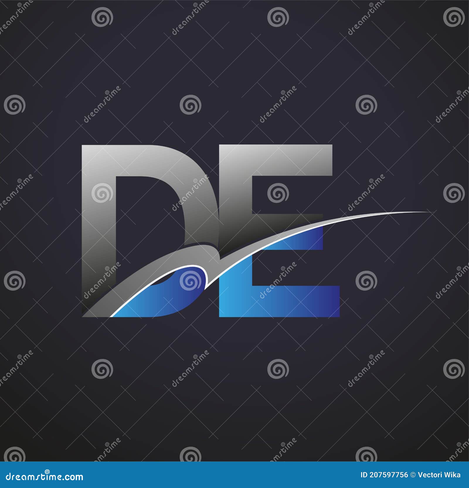 initial letter de logotype company name colored blue and grey swoosh .  logo for business and company identity