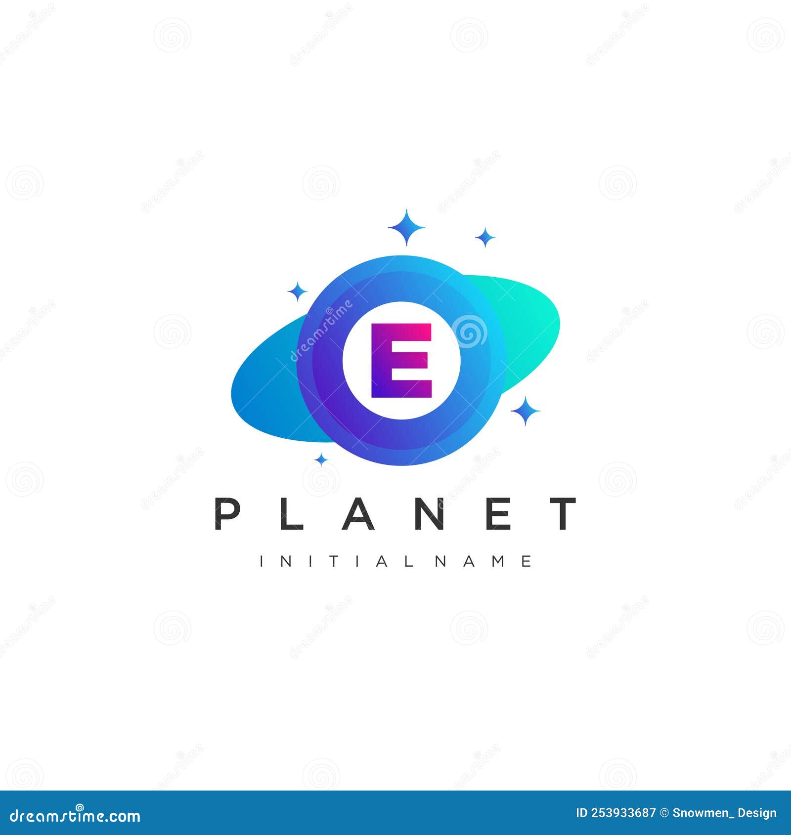 Initial Letter E Circle with Orbit for Stock Vector