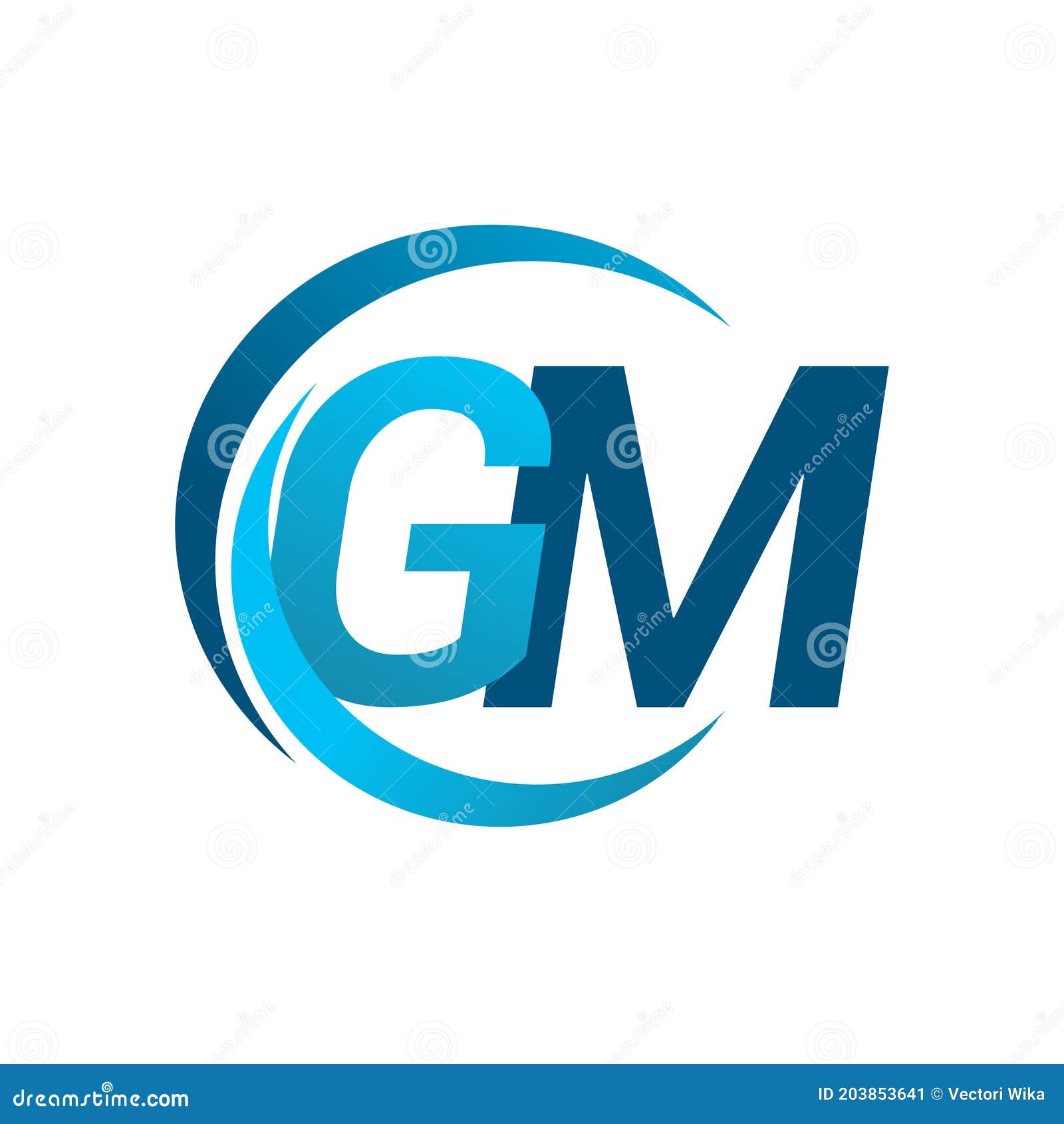 Initial Letter GM Logotype Company Name Blue Circle and Swoosh