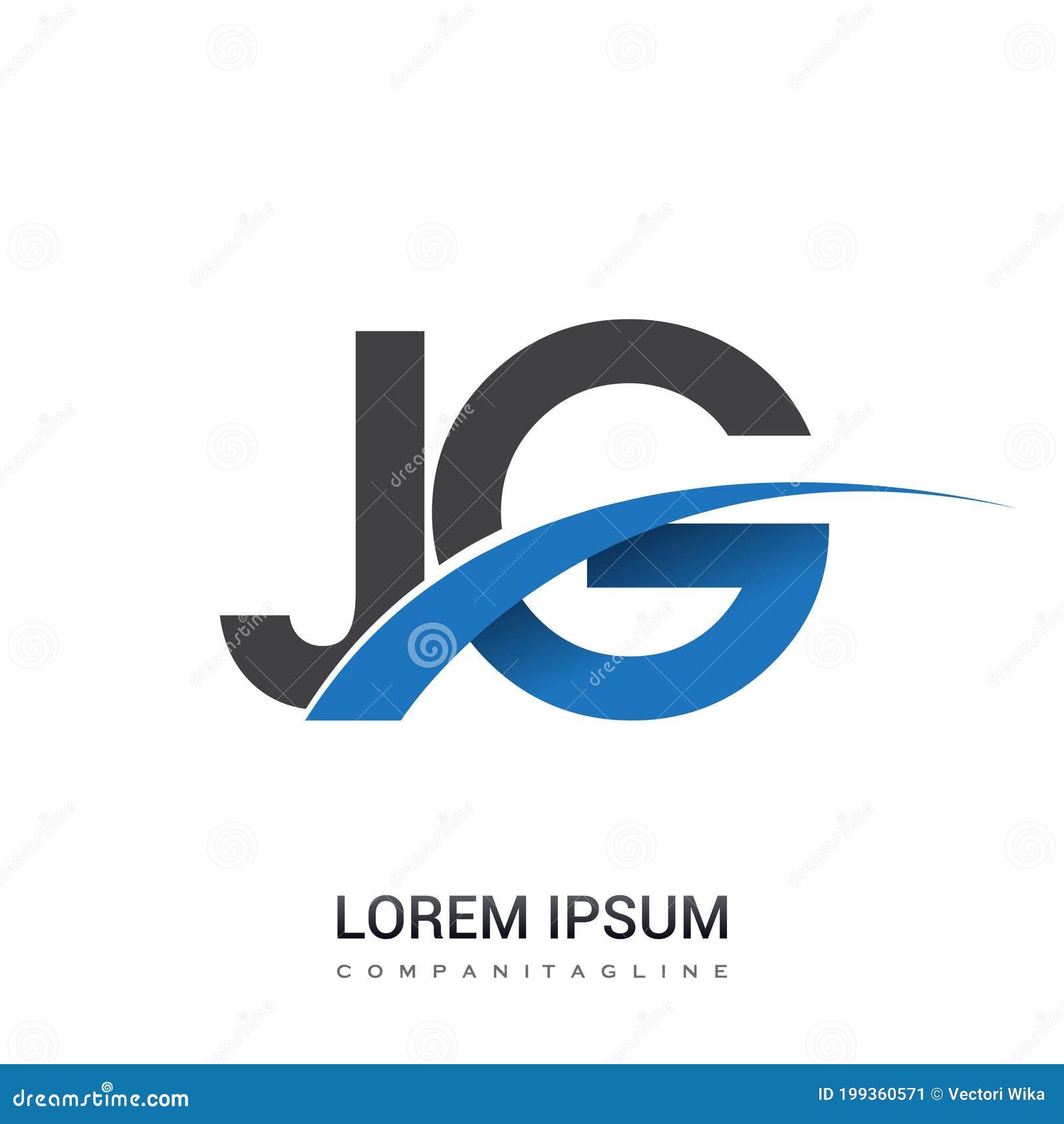 initial letter jg logotype company name colored blue and grey swoosh .  logo for business and company identity