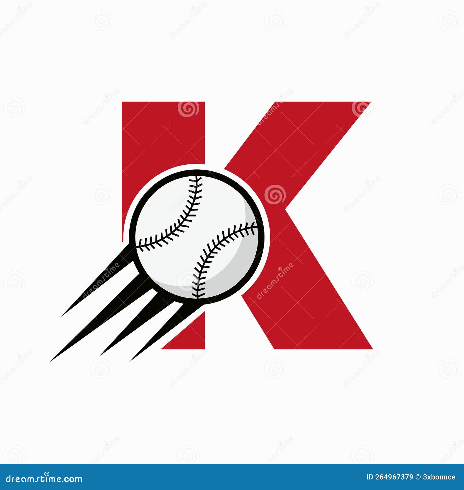Initial Letter K Baseball Logo Concept with Moving Baseball Icon Vector
