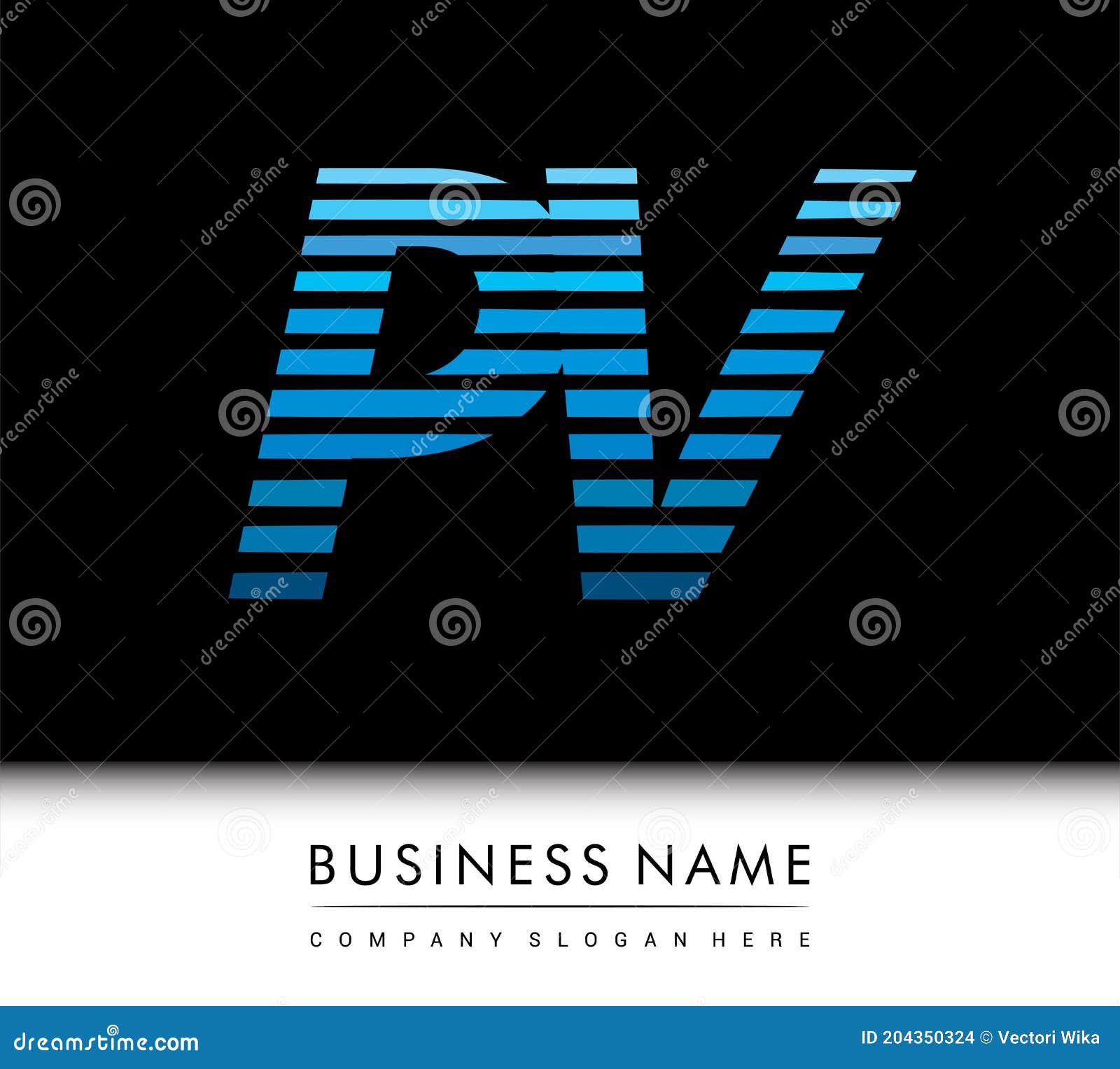Initial Letter Logo PV Colored Blue with Striped Compotition, Vector