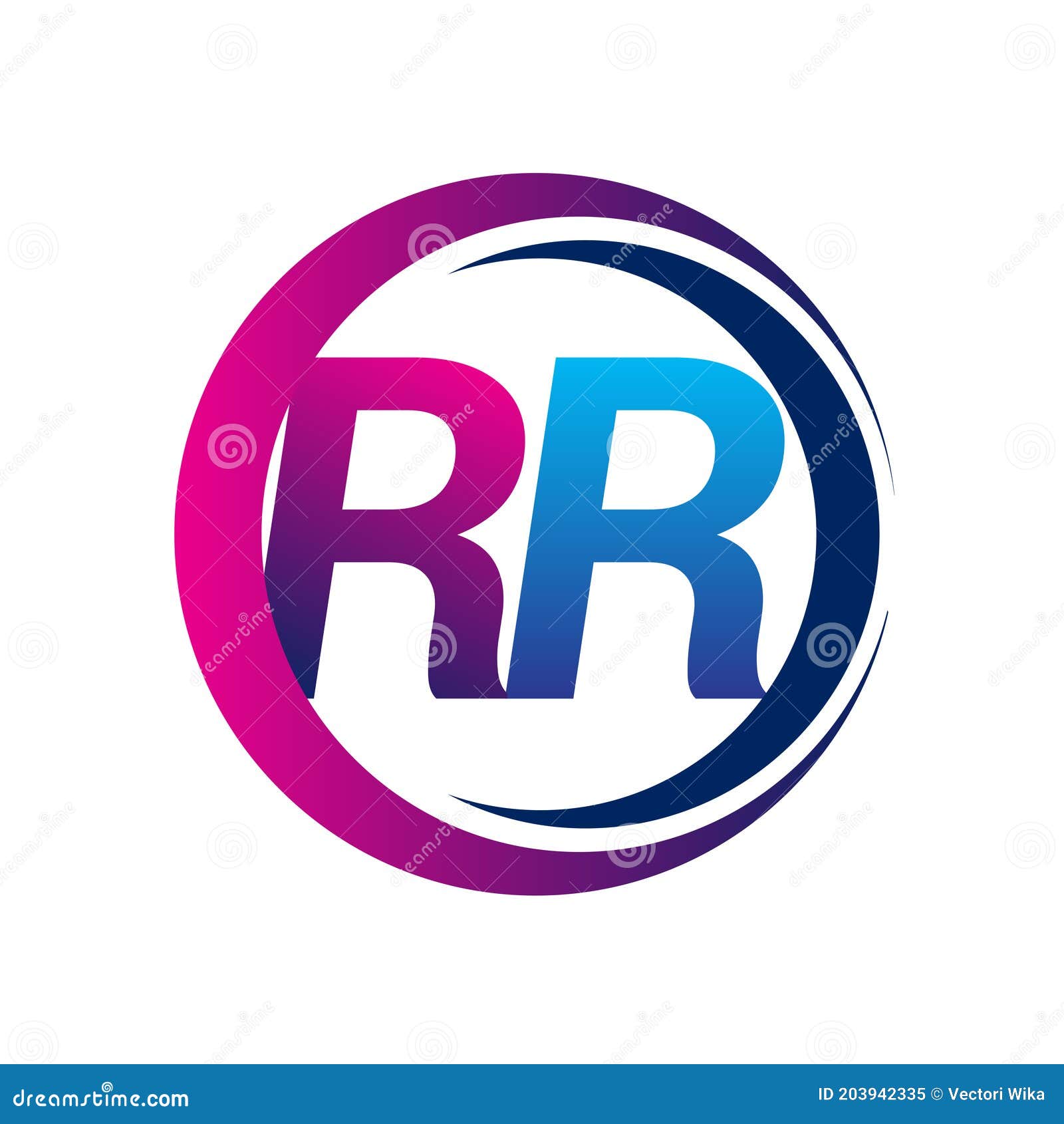 Initial Letter Logo Rr Company Name Blue And Magenta Color On Circle