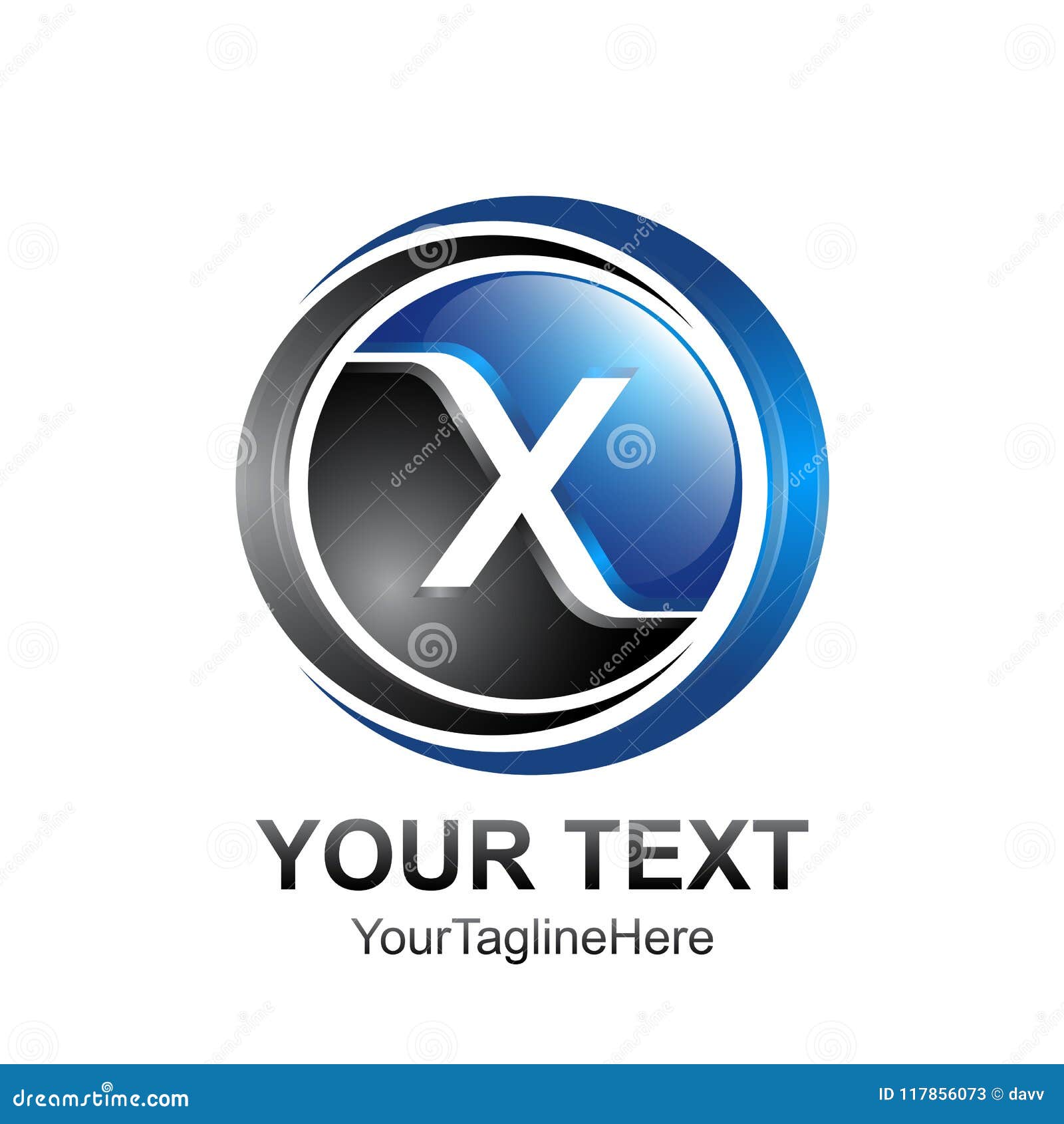 Initial Letter X Logo Template Colored Black Blue 3d
