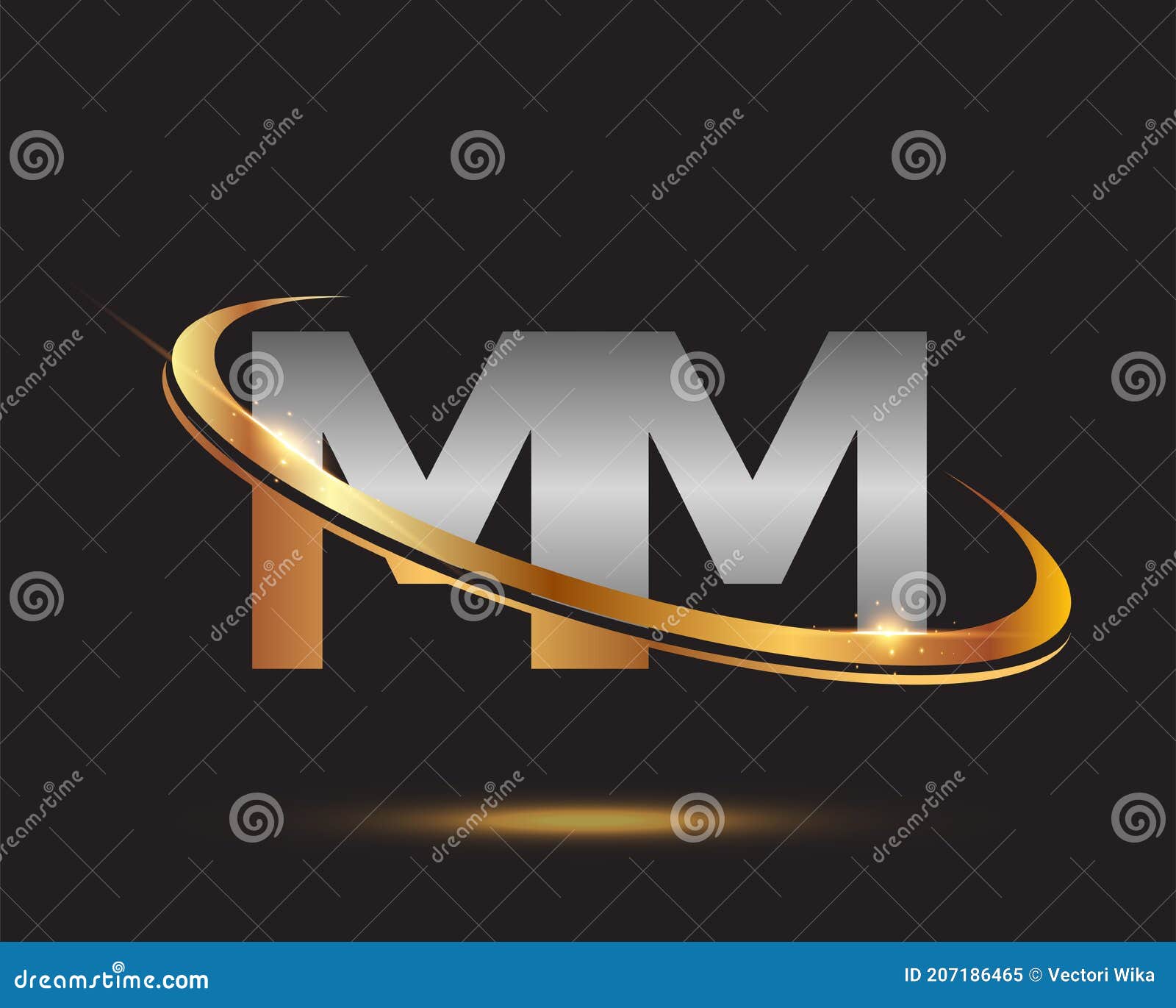 Initial Letter MM Logotype Company Name Colored Gold and Silver Swoosh  Design. Isolated on Black Background Stock Vector - Illustration of  finance, industry: 207186465