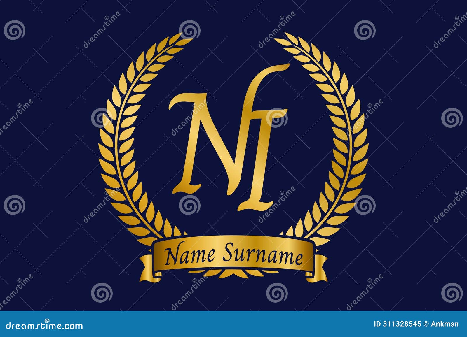 initial letter n and i, ni monogram logo  with laurel wreath. luxury golden calligraphy font