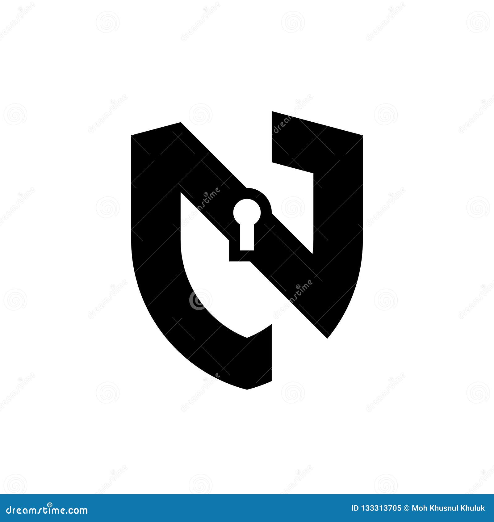 Initial Letter N Shield Security Logo Vector Black Color Stock